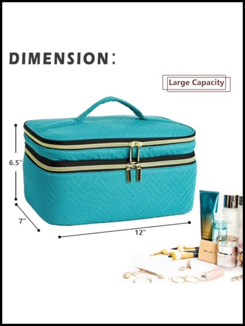Large Double Layer Train Case Makeup Bag, Water-Resistant Velvet Organizer,
